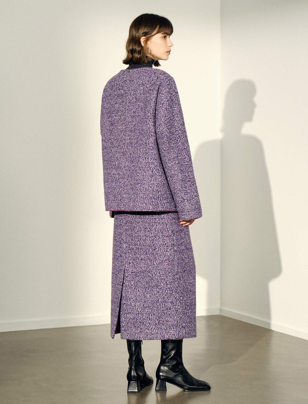 Oversized Lapel Contrast‑Piping Mid‑Length Coat
