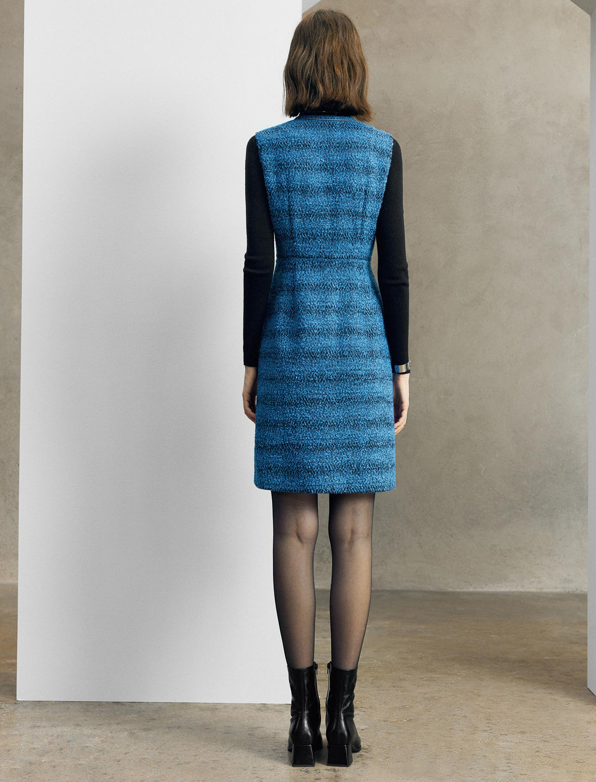 Wool Blend Jacquard Double-Breasted Pocket Dress