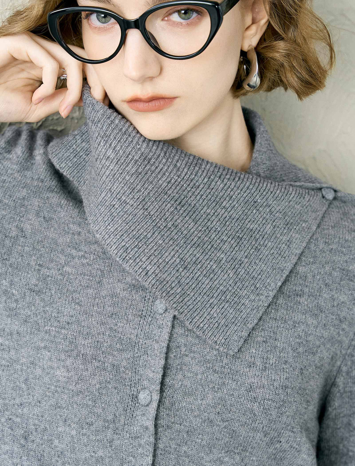 Asymmetric Collar 100% Wool Cardigan