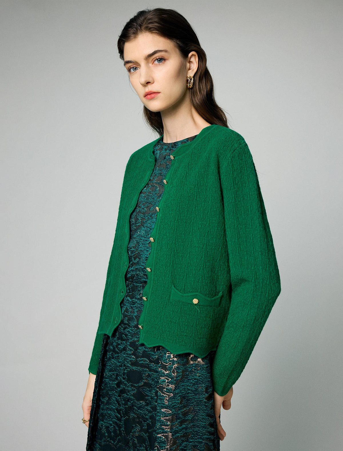 Jacquard Crewneck Sleeveless A-Line Midi Dress
