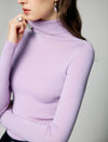 100% Wool Fine Knit Ruched Turtleneck Long Sleeve Top