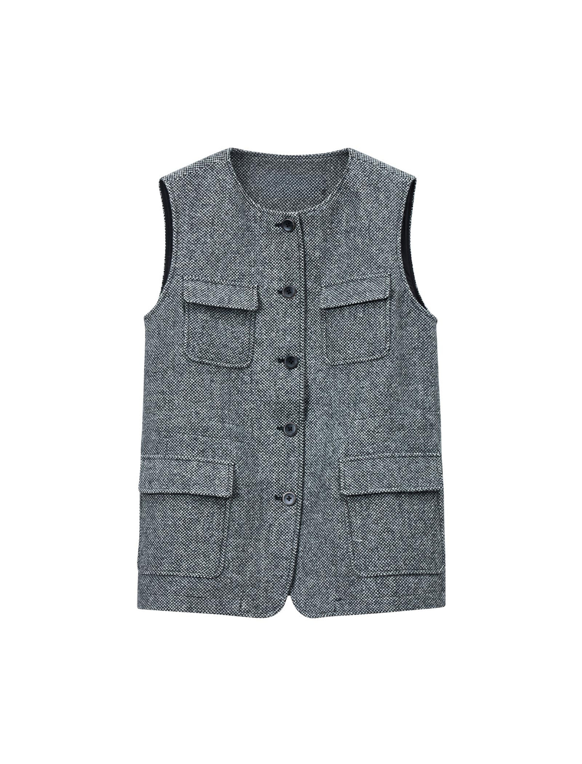 Textured Button Front Sleeveless Utility Vest