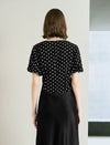 Black Polka Dot Wrap Front Top