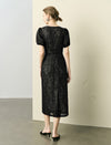Black Lace Puff Sleeve Midi Dress