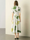 Green Watercolor Print Shirt Midi Dress