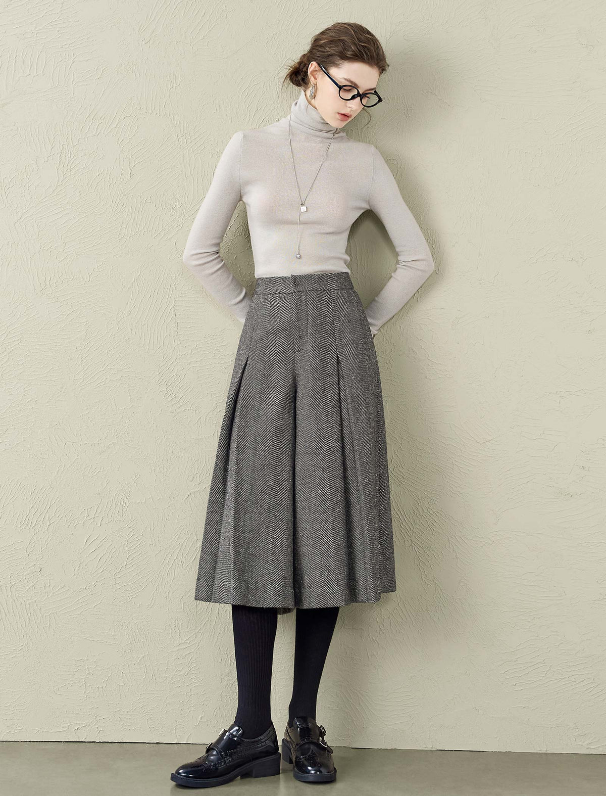 Herringbone Wool-Blend Culottes