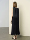 Black Lace Detail Pleated Maxi Dress