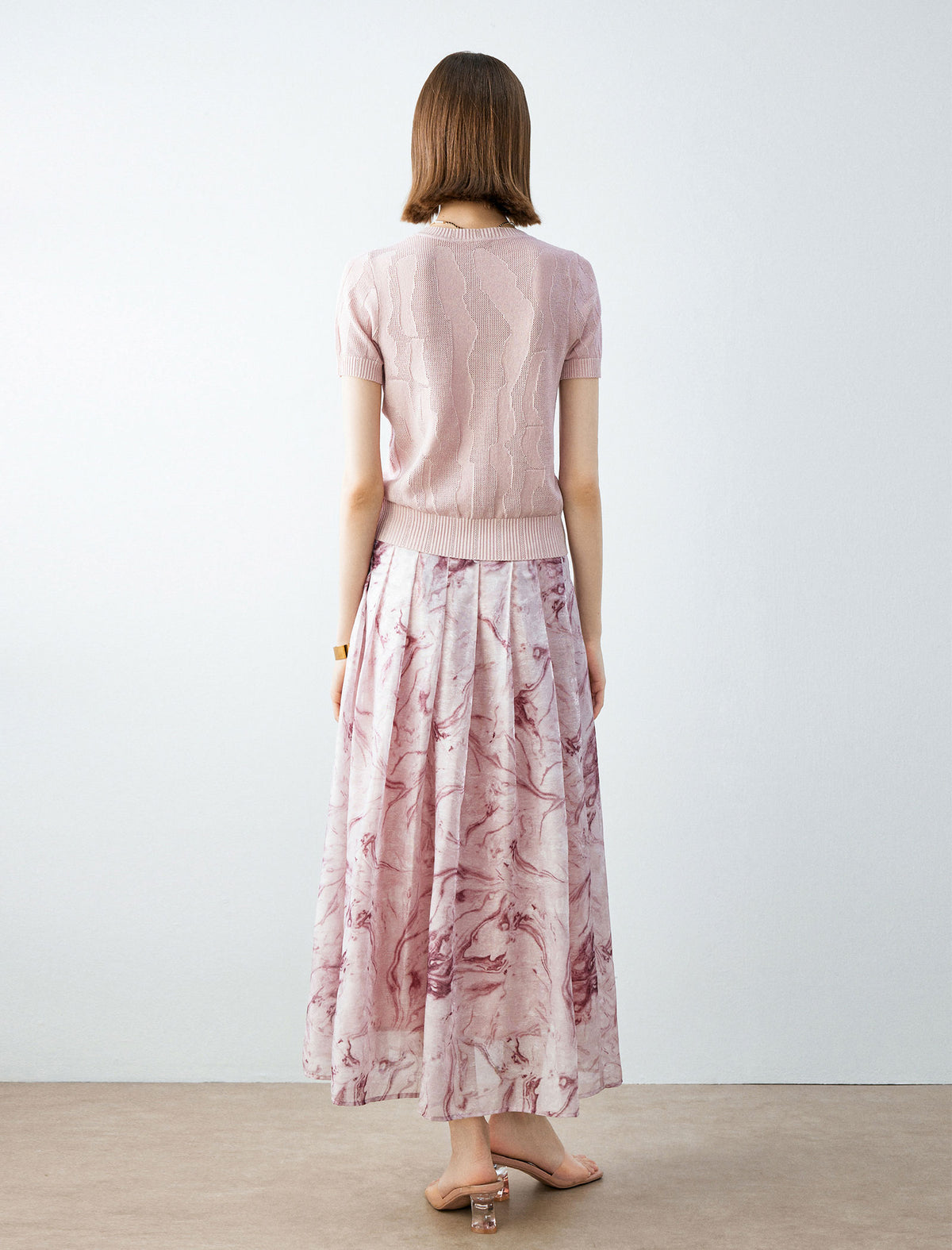 Pink Textured Short Sleeve Knit Top