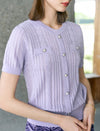 Short-Sleeve Ribbed Button-Front d Knit Top