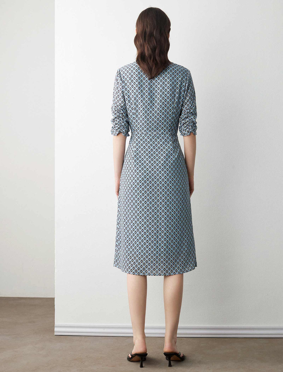 Short Sleeve V-Neck Printed Waist-Cinched Dress