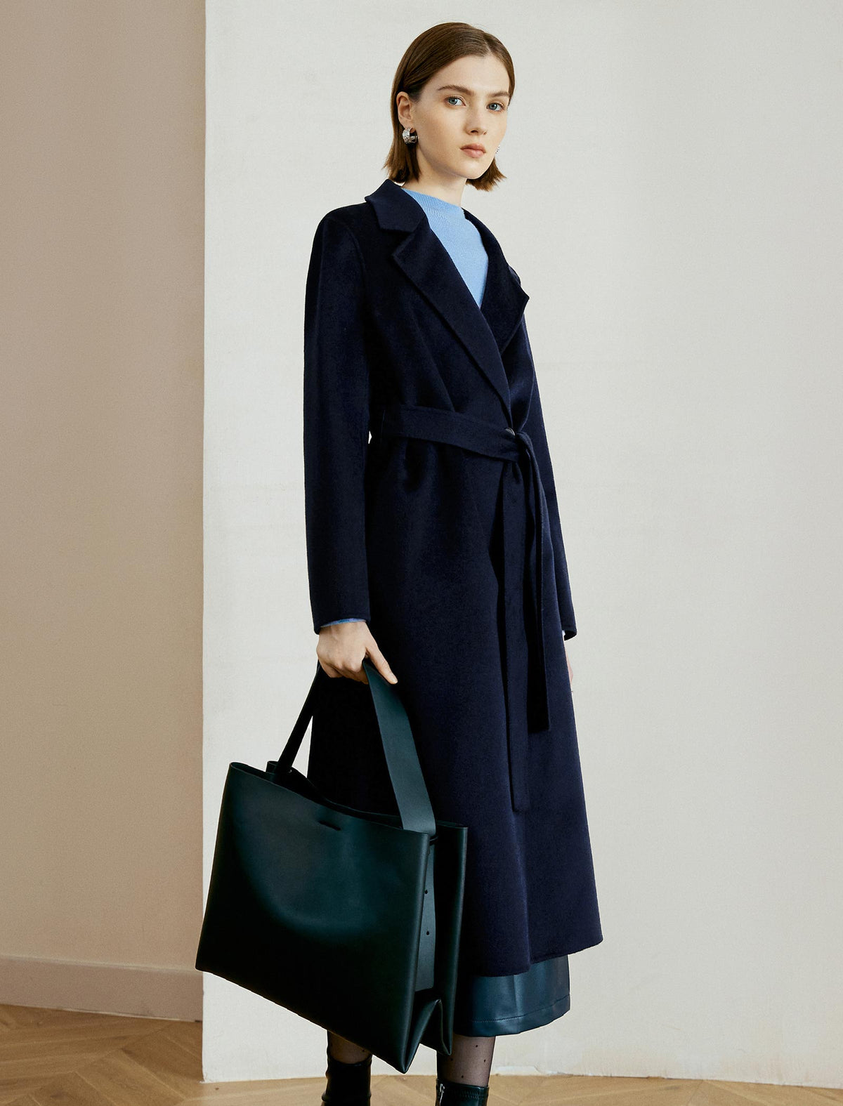 100% Wool Double-Faced Professional Lapel Mid-Length Coat