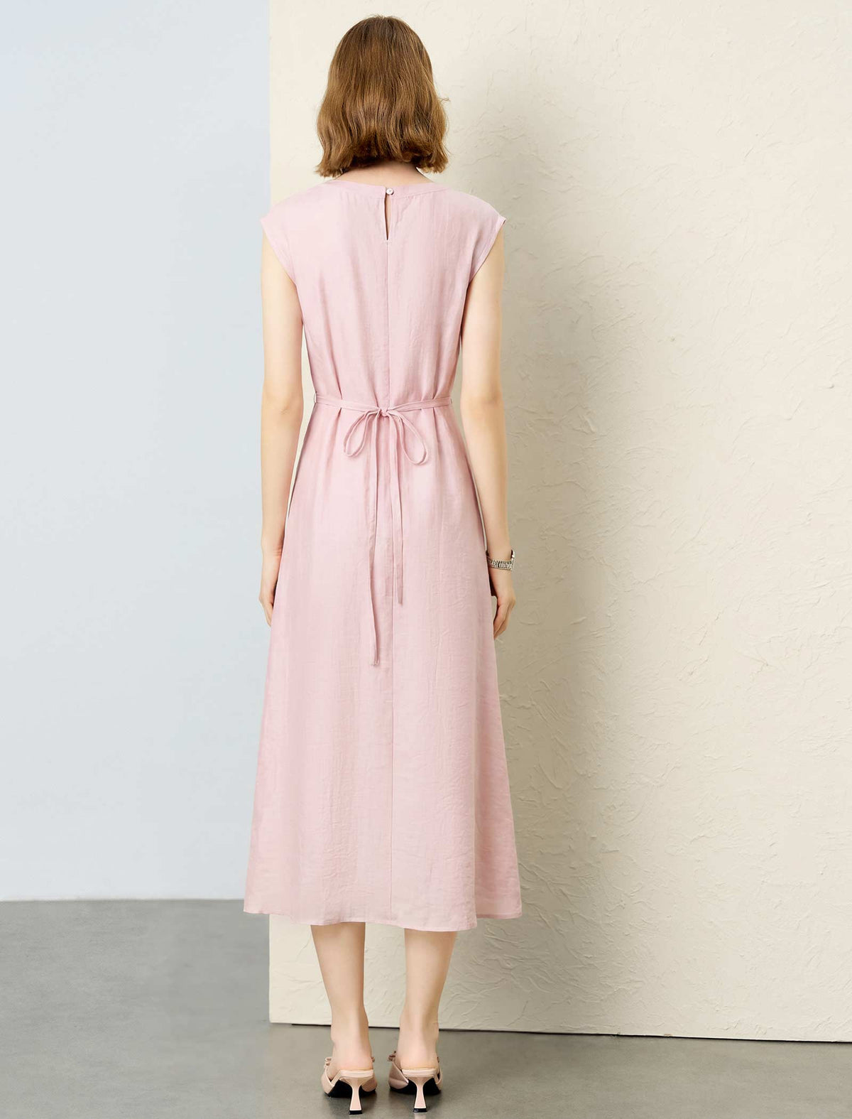 Tencel Linen Blend Belted Midi Dress