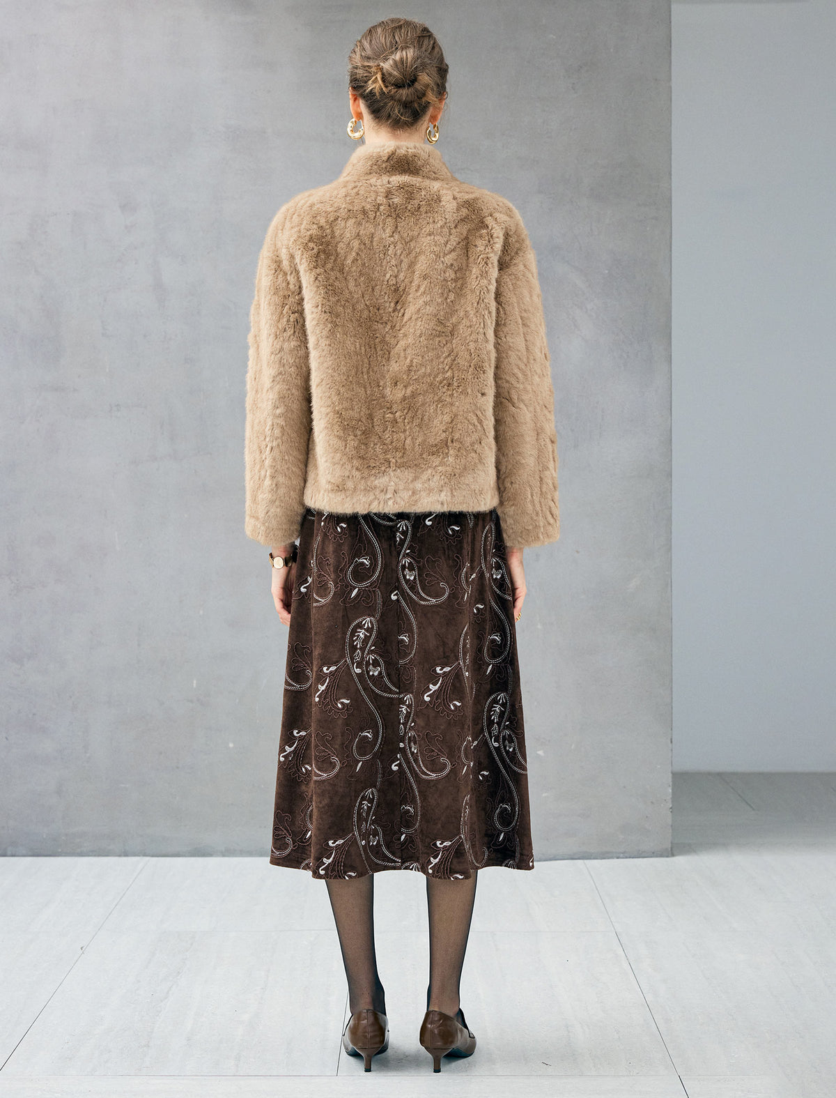 Embossed Stand-Collar Toggle Cropped Jacket