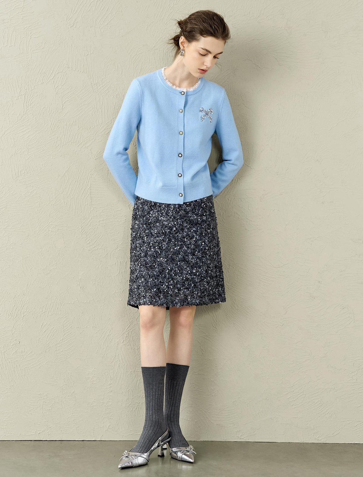 Lace-Trimmed Wool Cardigan