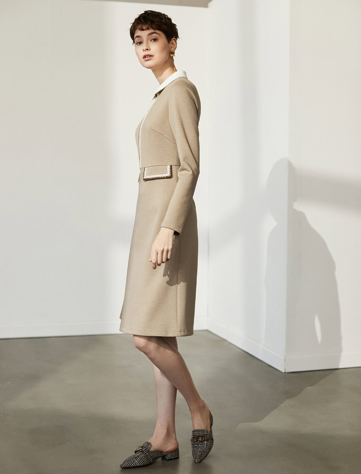 Colorblock Long Sleeve Pocket Fitted Dress