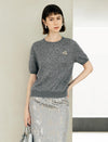 Wool Blend Pearl Brooch Short Sleeve Sweater