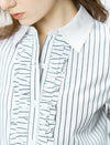 Stripe Ruffle Front Cotton Shirt