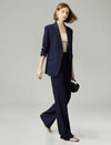 Navy Pinstripe Ruched Sleeves Blazer