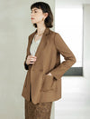 Camel Belted Notched-Lapel Blazer