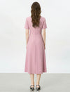 Dusty Pink Side Ruched Short Sleeve Midi Dress