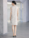Beige textured sleeveless button front midi dress