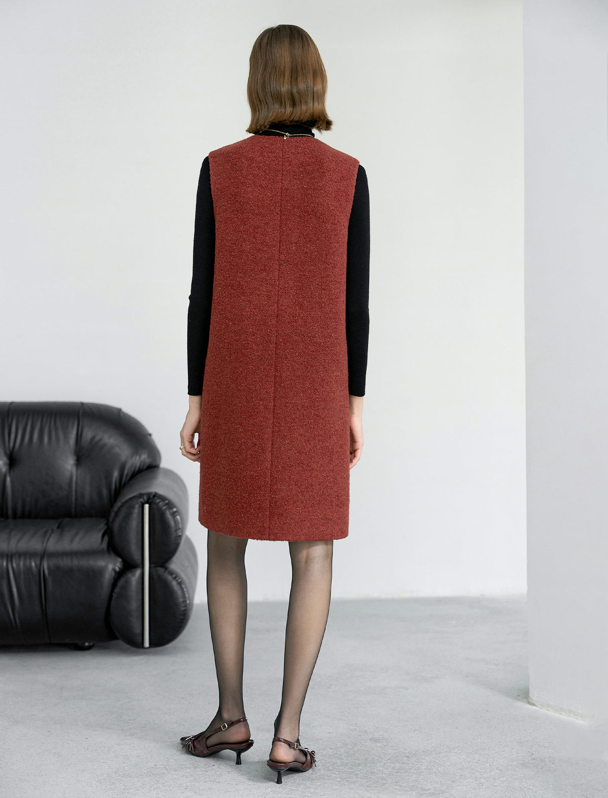 Wool Blend Sleeveless Midi Vest Dress