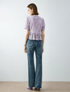 Lace V-Neck Ruffle Detail Puff Sleeve Top
