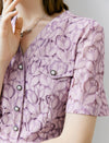 Lilac Floral V-Neck Lace Midi Dress