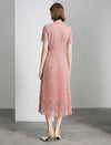 Blush Lace Pleated Midi Dress