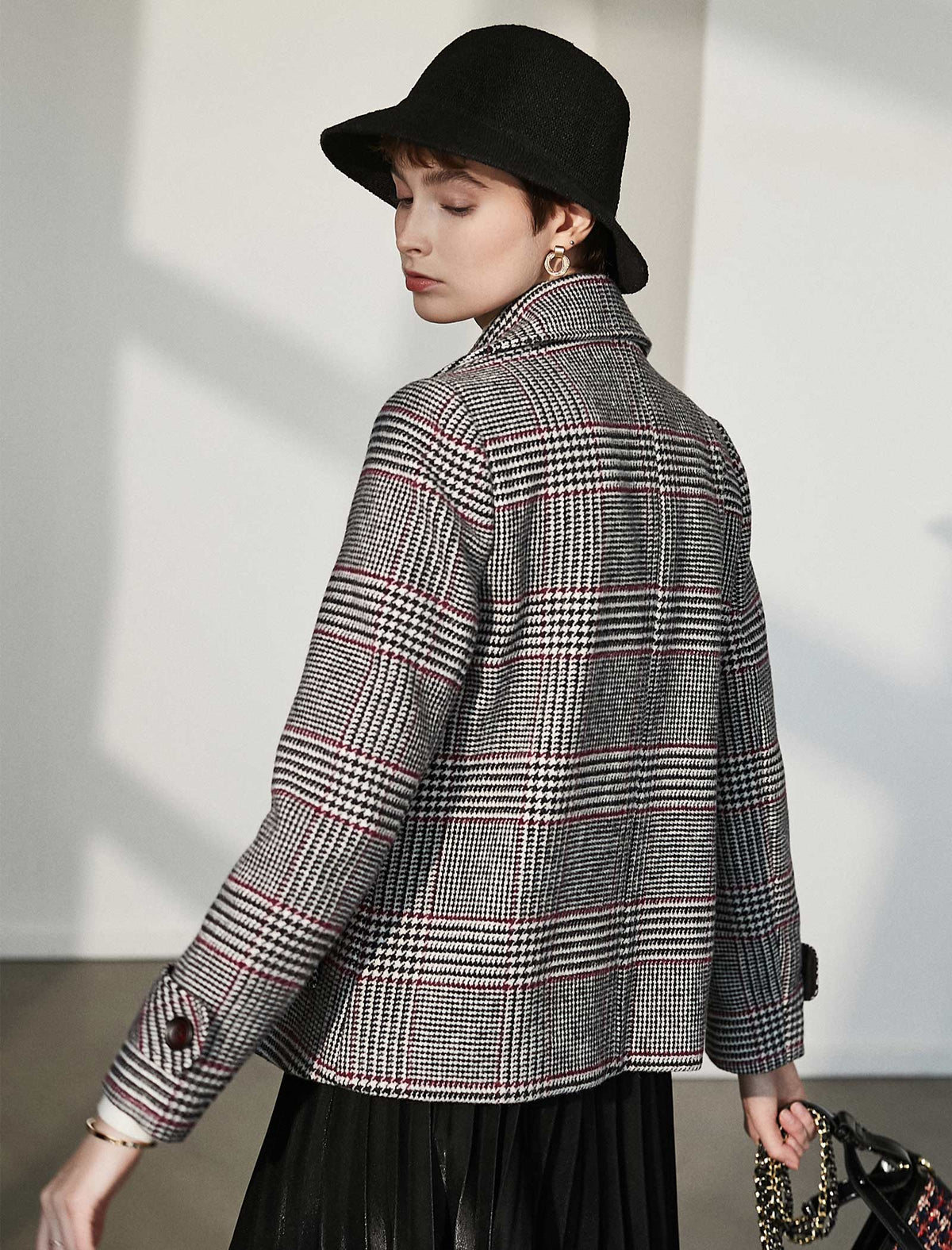 Wool Blend Plaid Collared Top