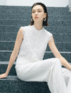 White Floral Lace Chinese Frog Button Sleeveless Vest Top
