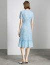 Light Blue Lace Ruffle Hem Midi Dress