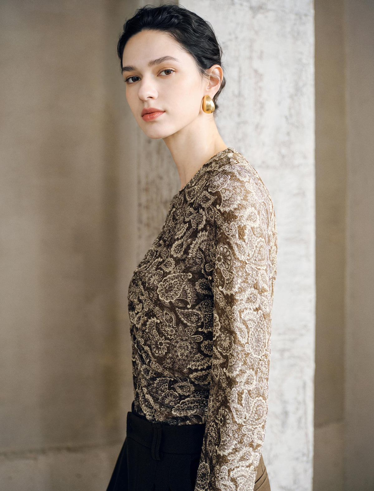 Ruched Front Paisley Print Top