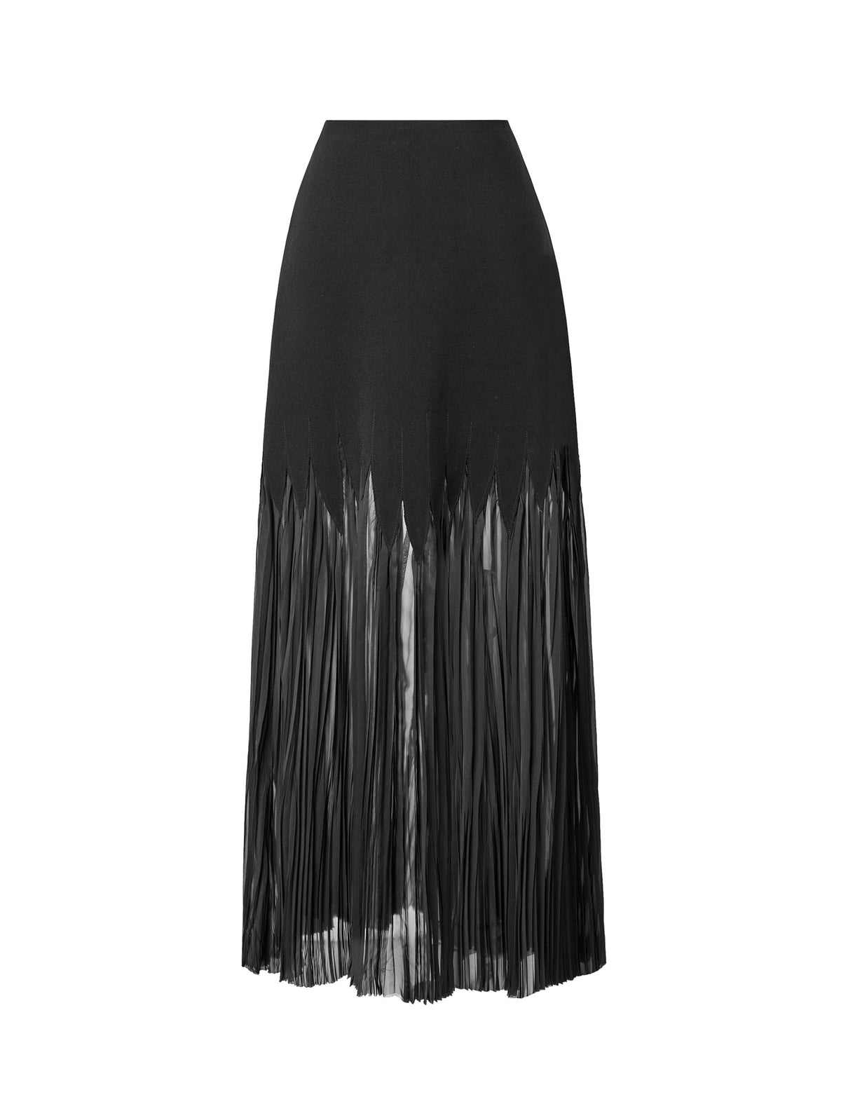 High-Waist Sheer Pleated Midi Skirt