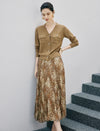 Abstract Print Pleated A-Line Midi Skirt