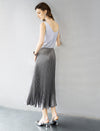 Grey Metallic Pleated Midi Skirt