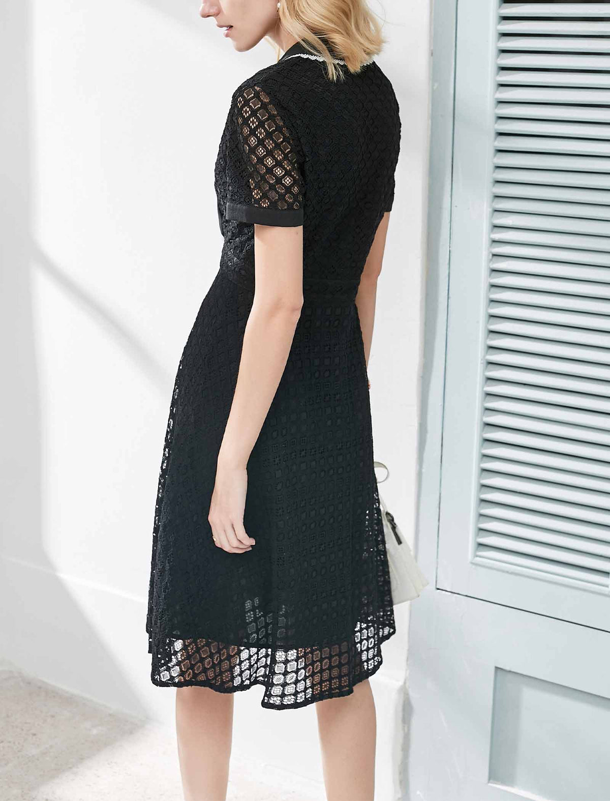 Black Lace Contrast Trim Dress