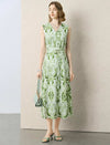 Green Ikat Print Sleeveless Midi Dress