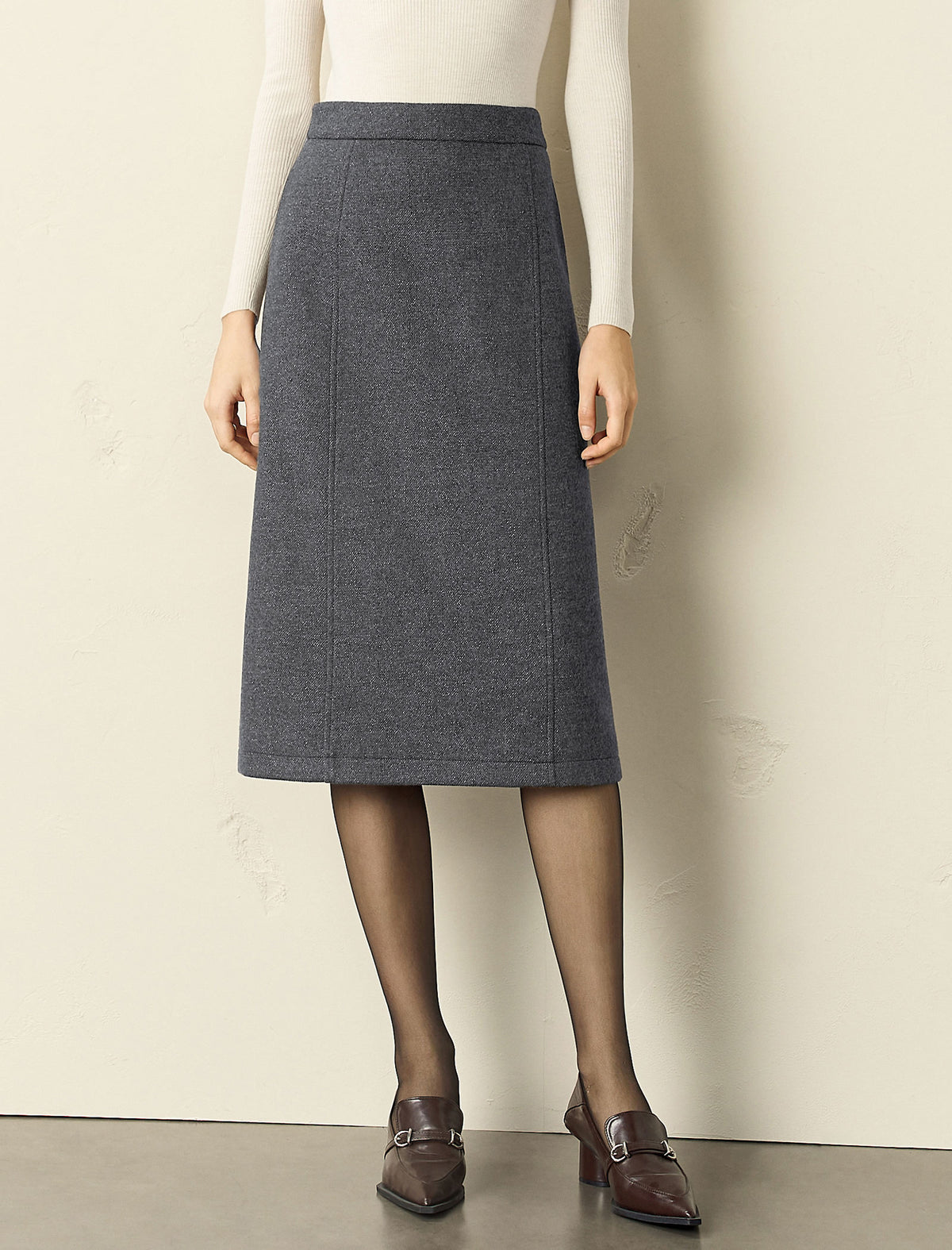 Wool Blend Midi Skirt