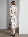 Watercolor Floral Print Qipao-Style Midi Dress