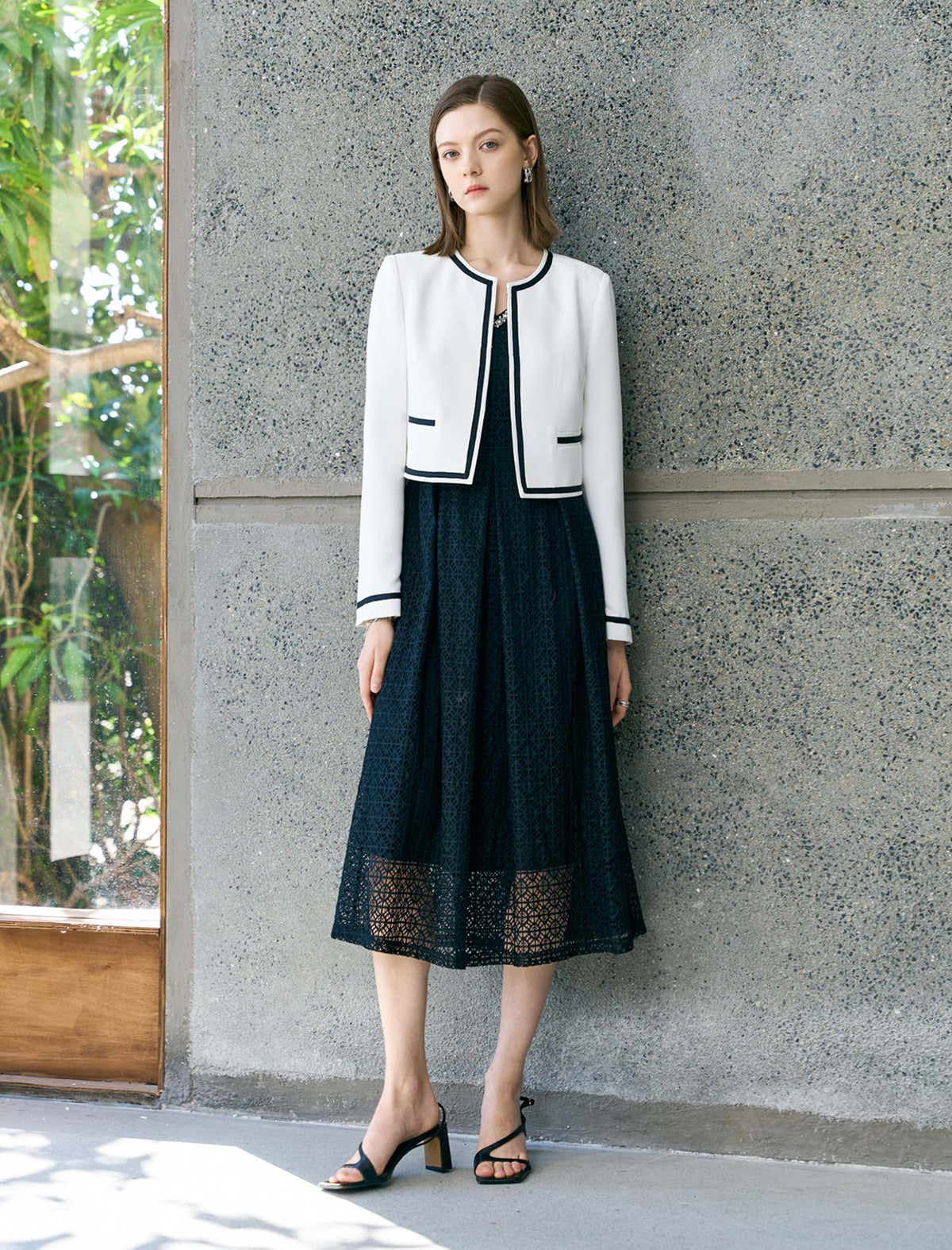 Embellished Trim Black Lace Midi Dress