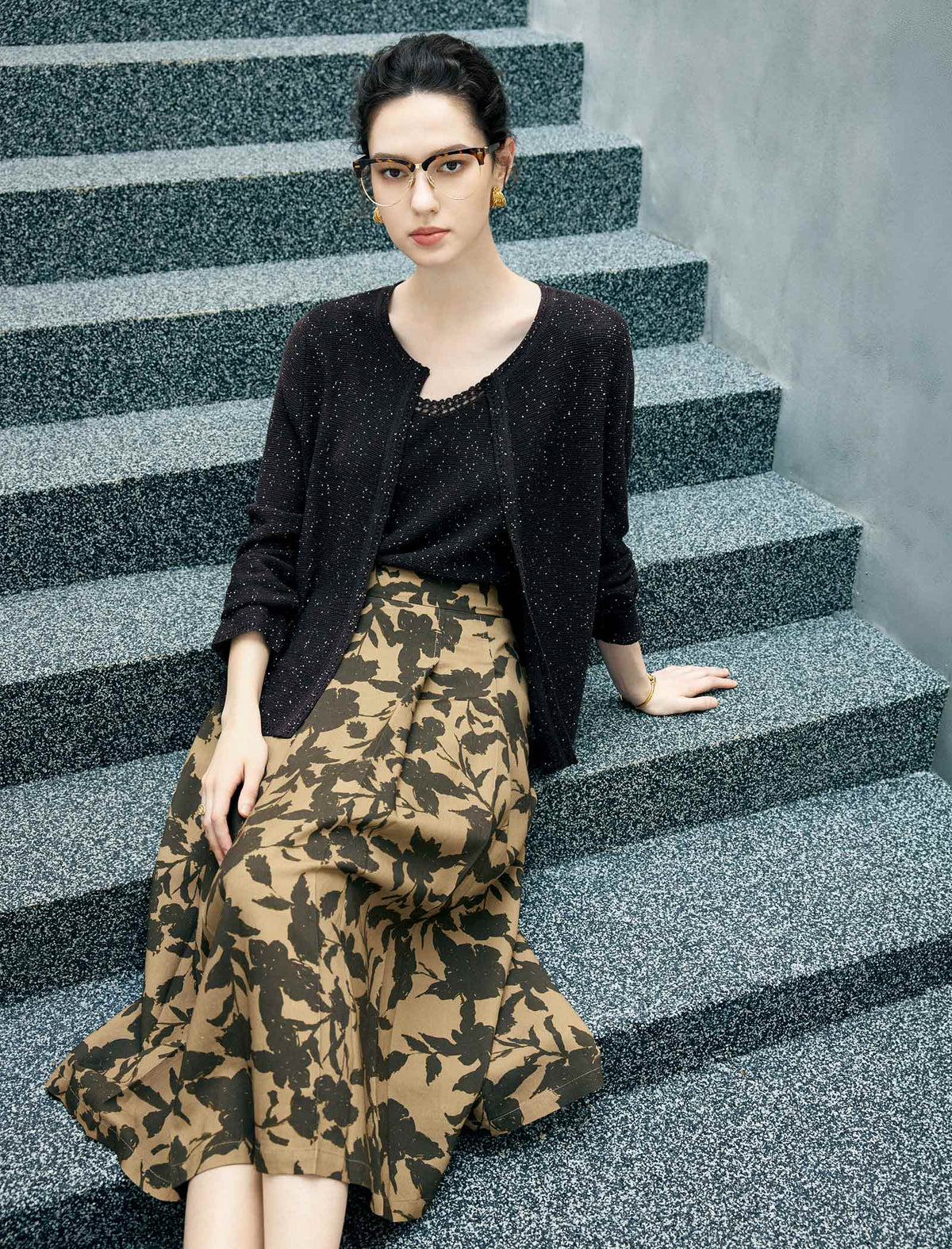 Lace Trim Sequin Scoop-Neck Knit Tank
