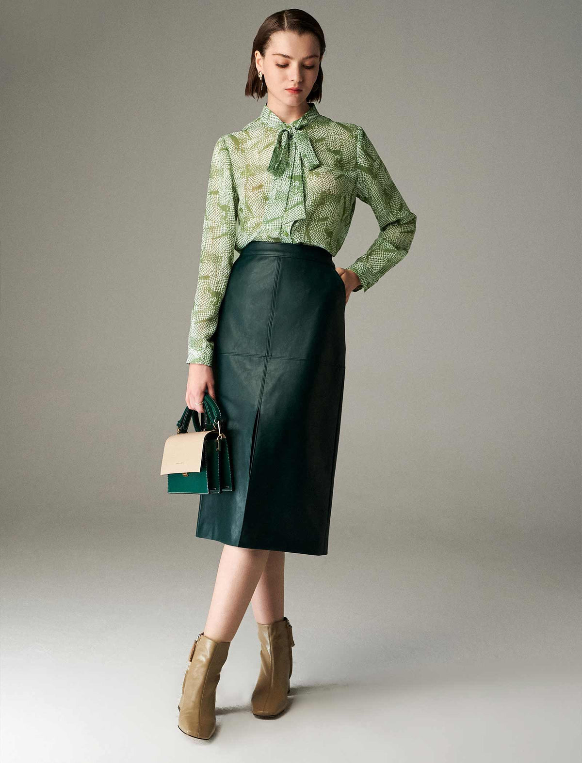 Print Tie-Neck Blouse