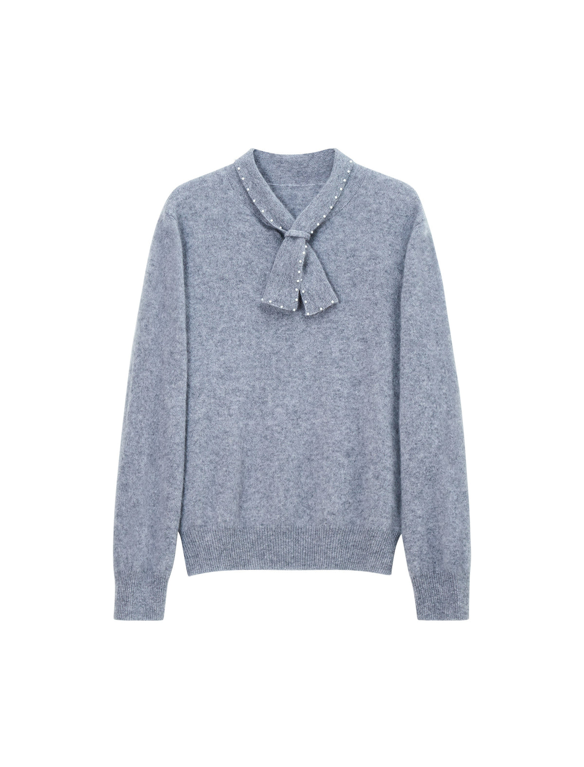 Wool and Mulberry Silk Blend Pearl-Bow Crewneck Sweater