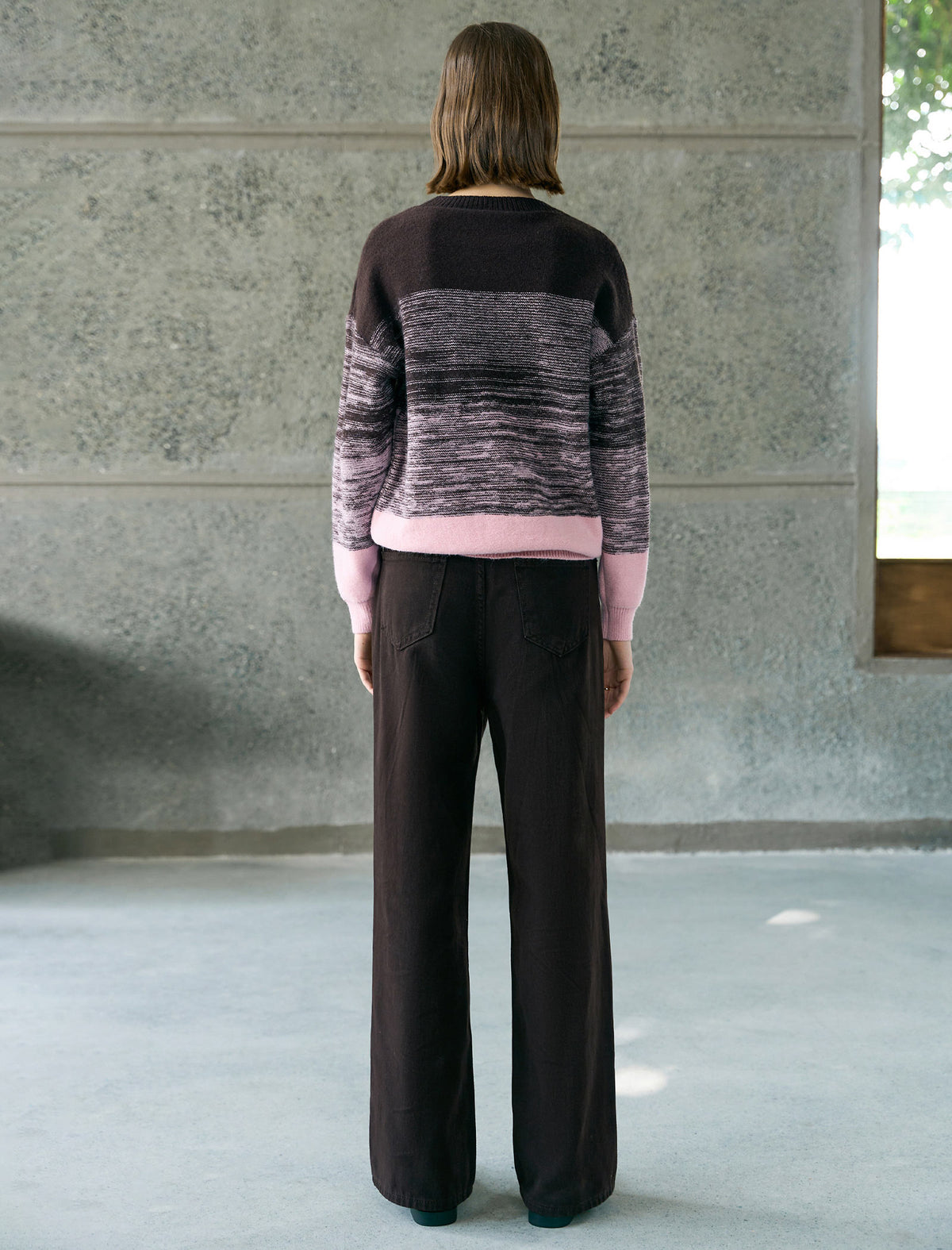 Wool Gradient Striped Crew Neck Relaxed Knit Sweater