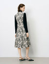 Abstract Print Embellished Collar Double-Breasted Midi Dress