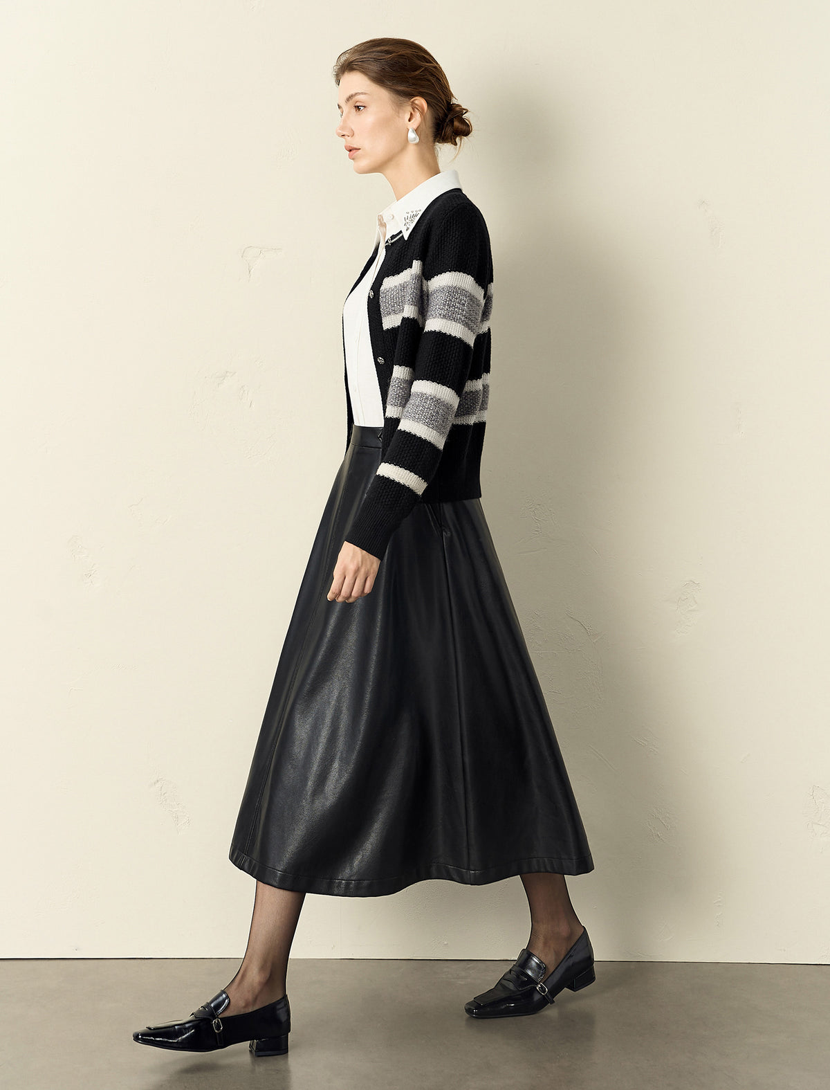 Black White Striped Loose Knit Sweater