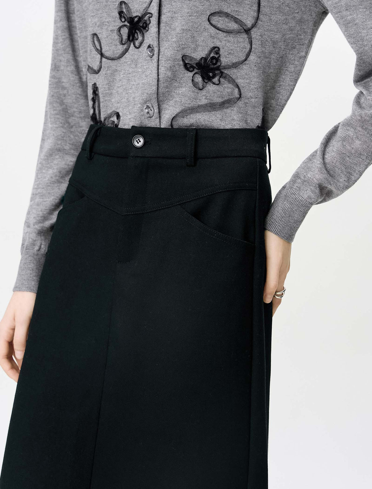 Black Slim Fit Professional A-Line Midi Skirt