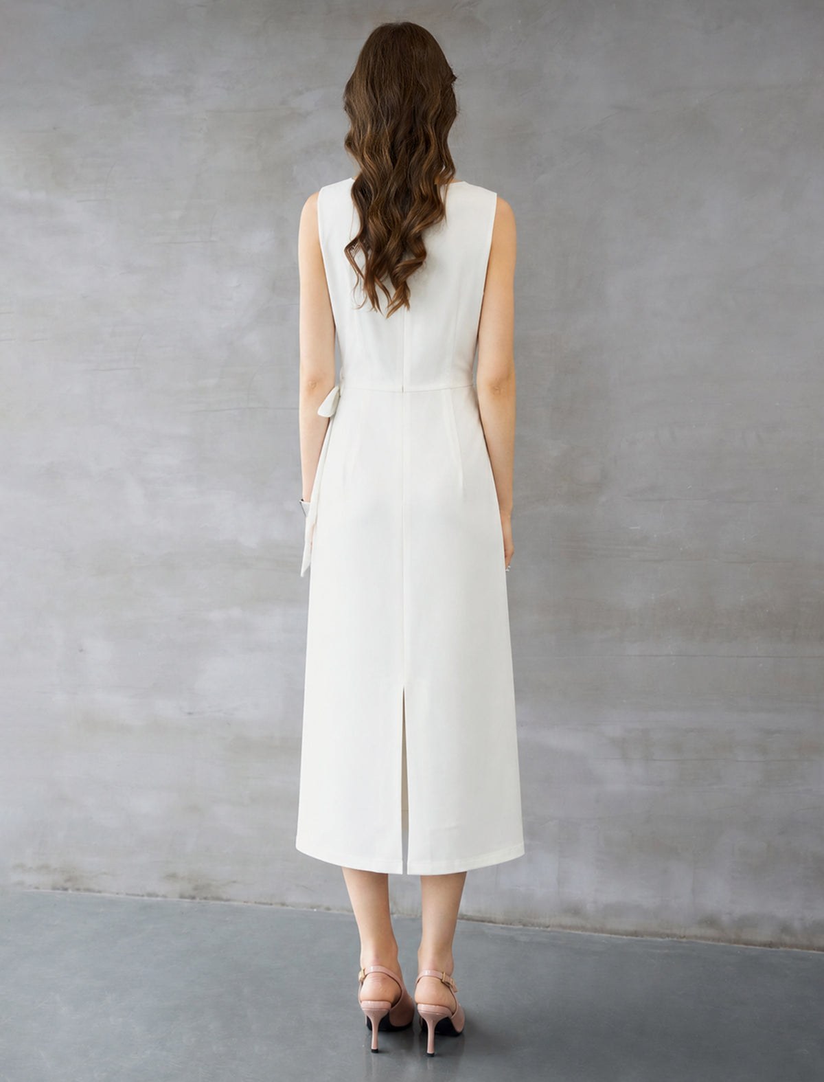 Hand-Embroidered Beaded Sleeveless Midi Sheath Dress