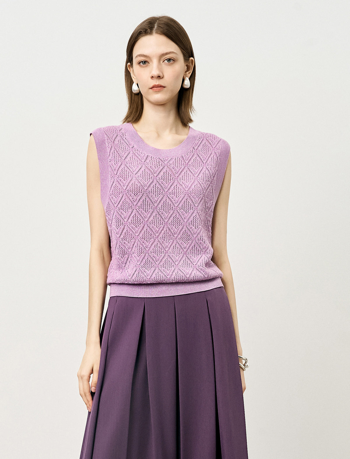 Diamond Open Knit Sleeveless Top